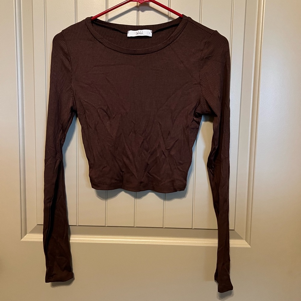 TALULAH Chocolate Long Sleeve Ribbed Top